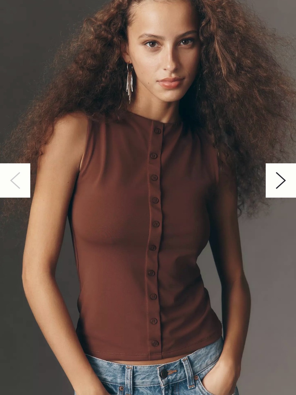 Maeve Sleeveless Button-Front Top in Brown